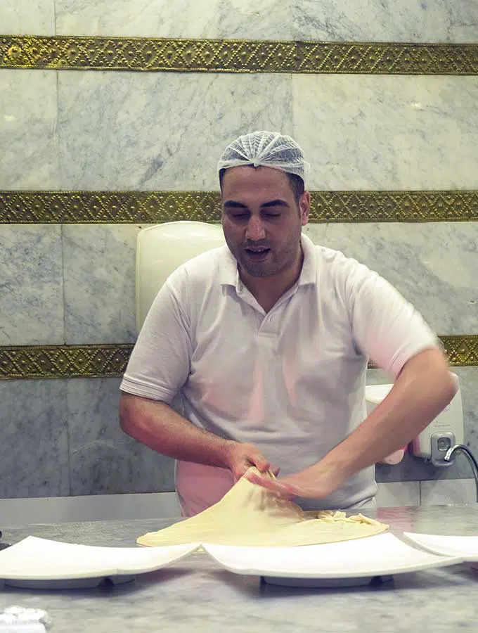 A chef preparing pastry for Egyptian pie in Dubai