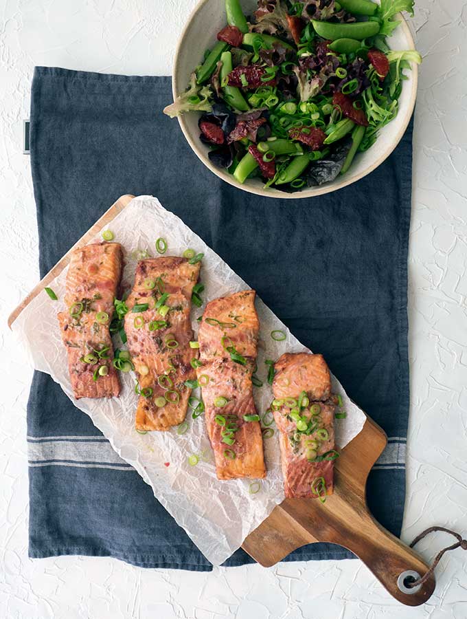baked trout fillets and salad