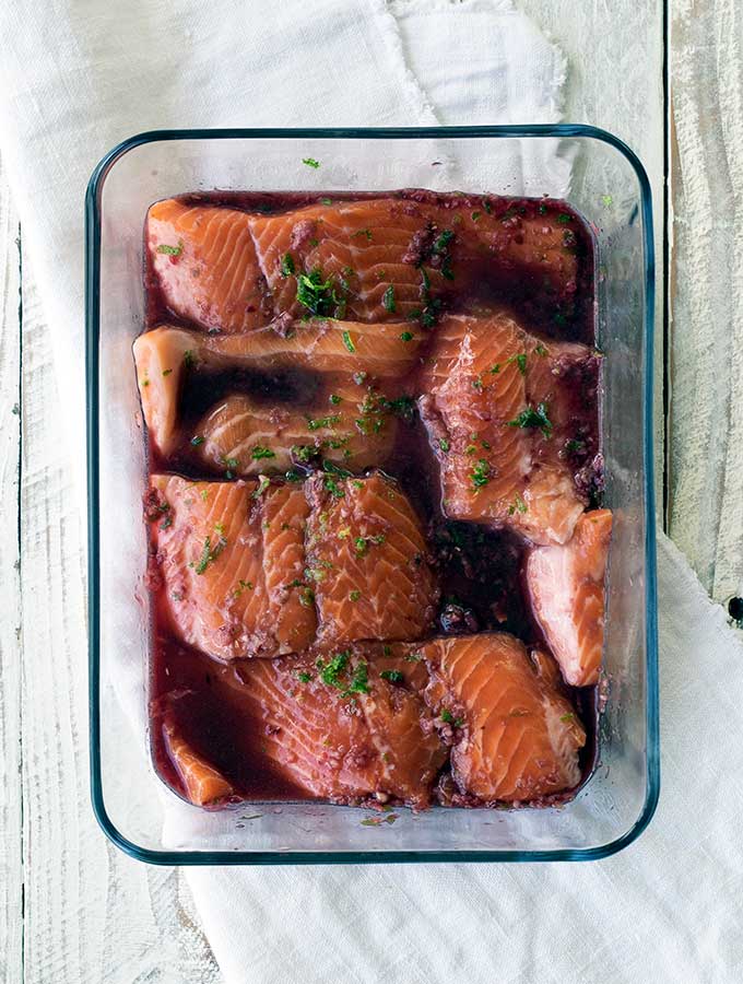 ocean trout fillets in blood orange marinade