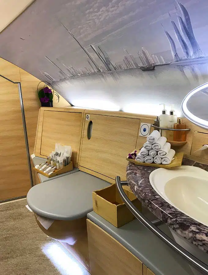 first class airplane bathroom