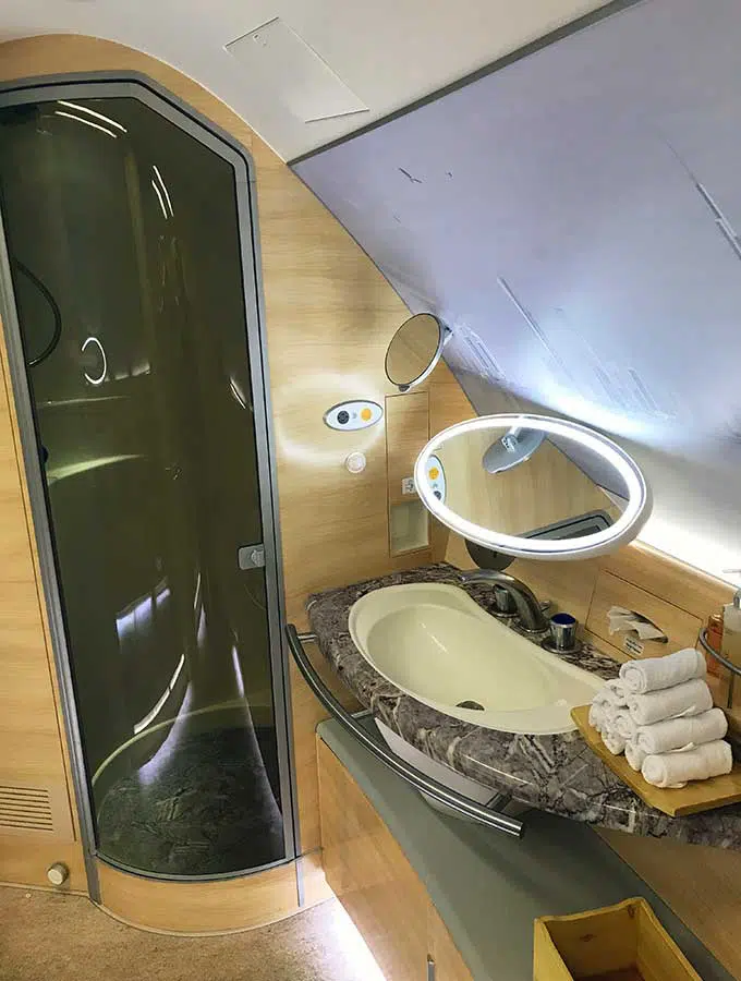 airbus a380 first class shower