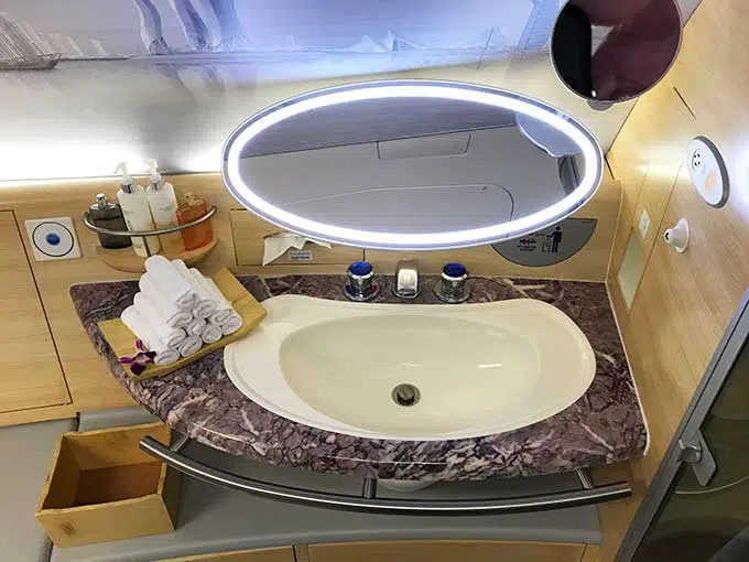 Emirates A380 first class bathroom shower spa basin