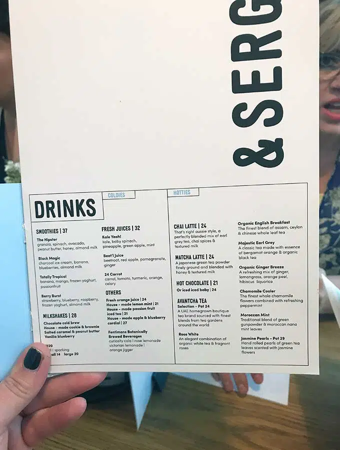 Drinks Menu Tom & Serg Dubai