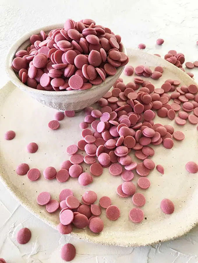 pink callets in a bowl and on a plate