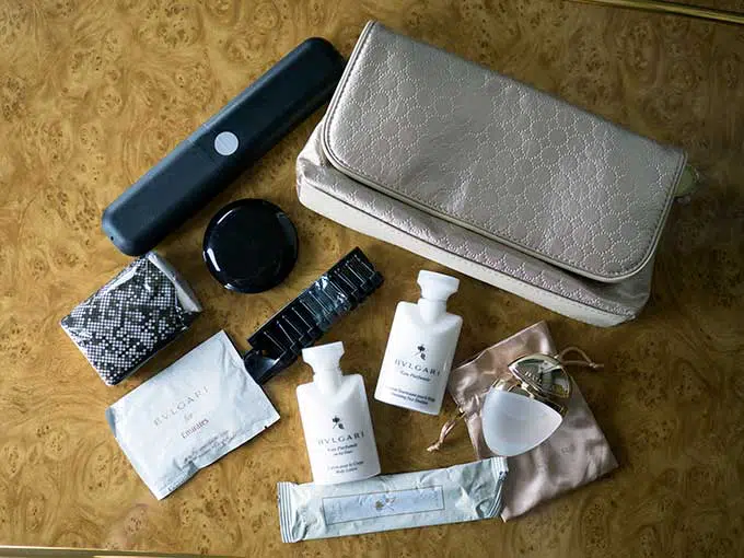 Emirates First Class Sydney to Bangkok amenities kit