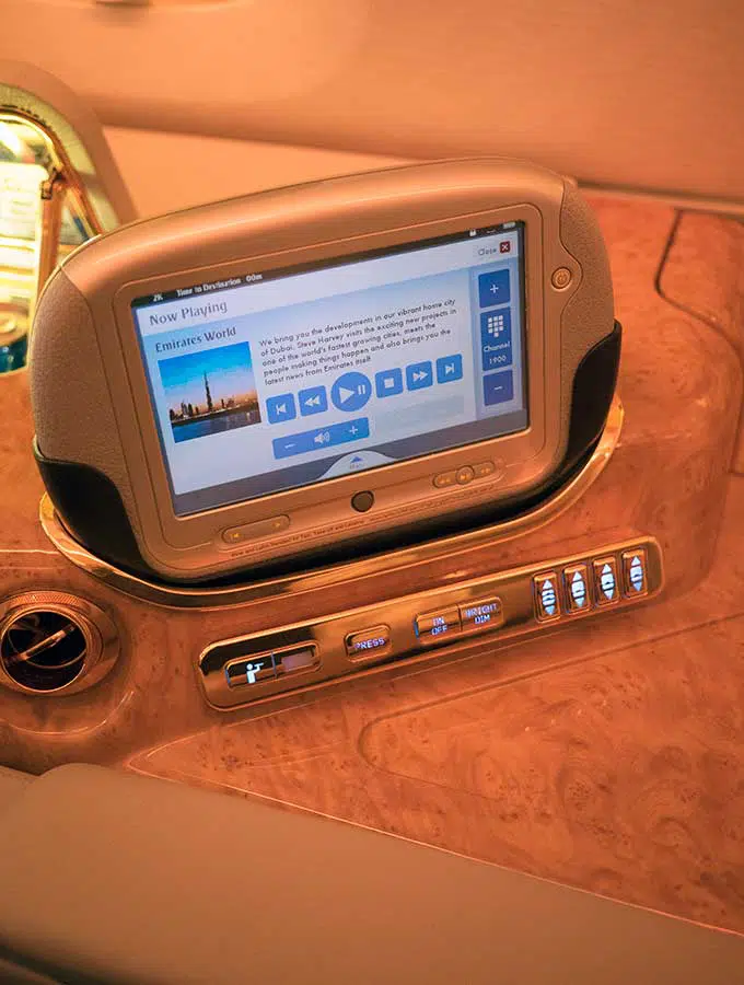 Emirates First Class Sydney to Bangkok additional control for in flight entertainment