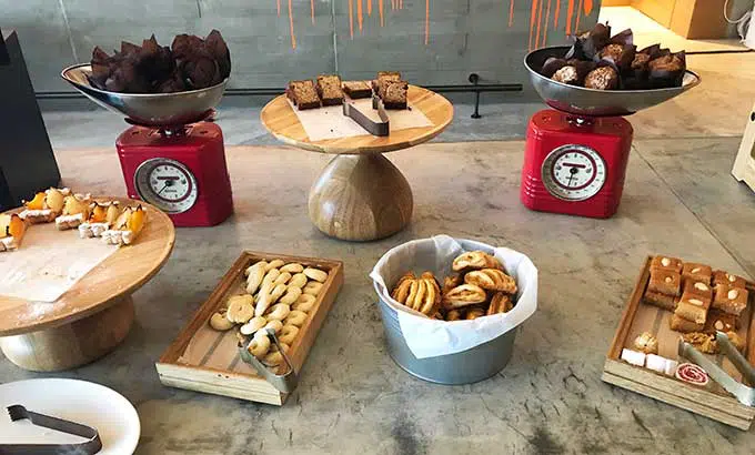 various pastries some on scales