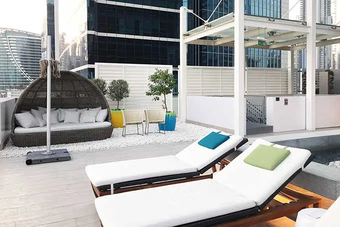 pool lounges with pillows