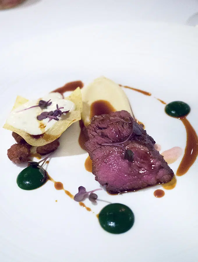 Grass-fed wagyu rump cap, sweetbreads, celeriac purÃ©e & Parmesan foam