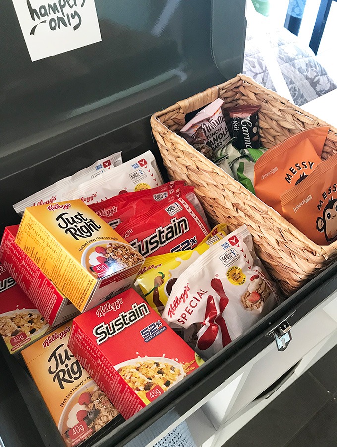 box full of breakfast cereal and snacks at the dog house port macquarie