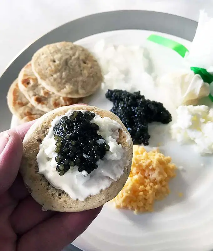 caviar on a blinis on emirates ek045