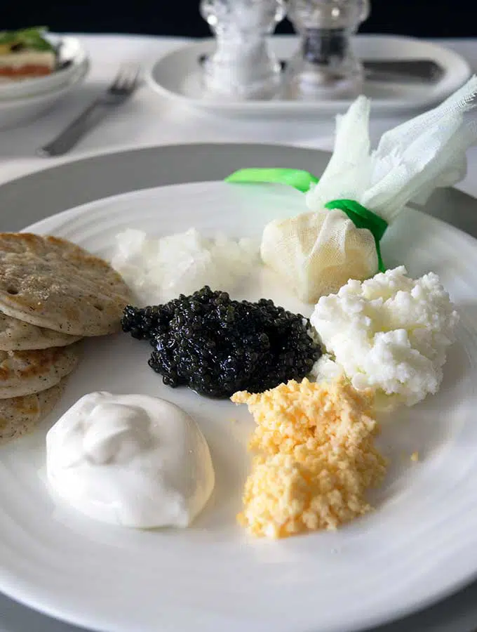 black caviar and accompaniments 