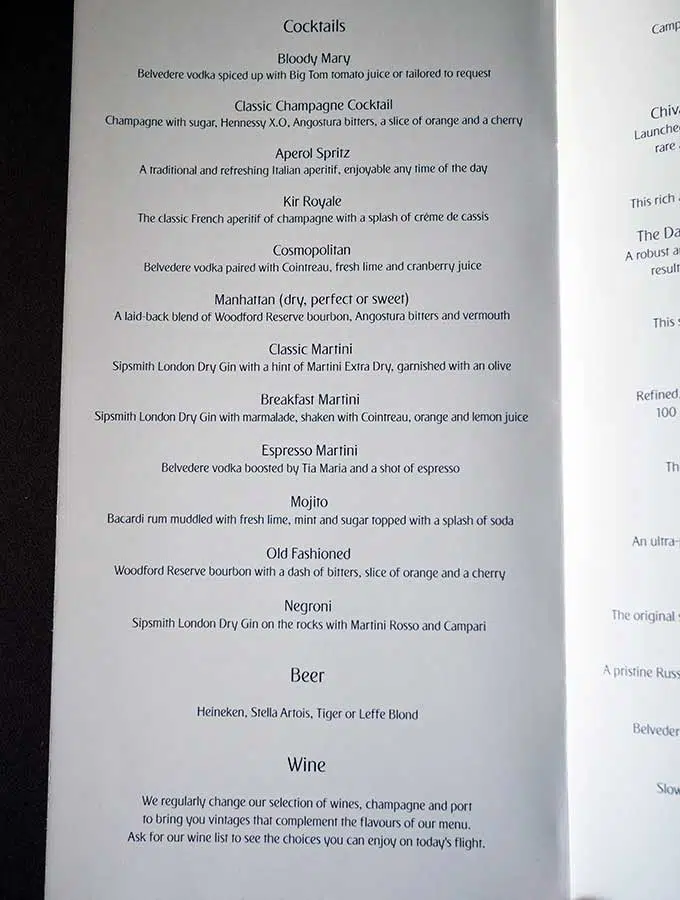 Emirates First Class Menu EK045