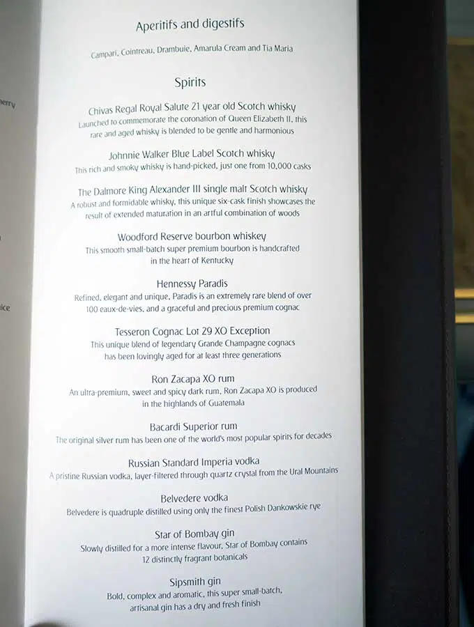 Emirates First Class Menu EK045