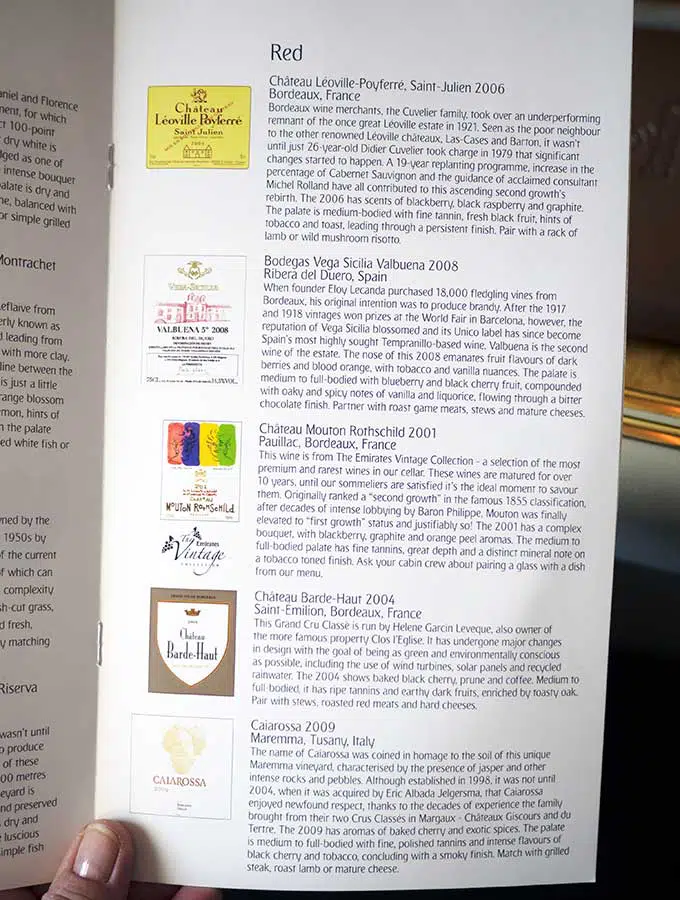 Emirates First Class Menu EK045