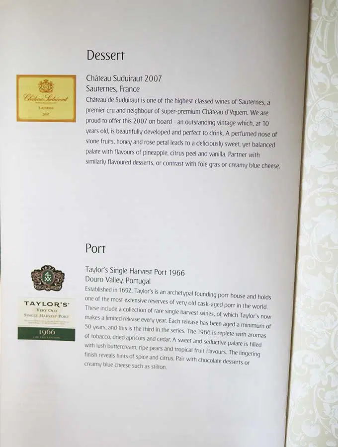 Emirates First Class Menu EK045