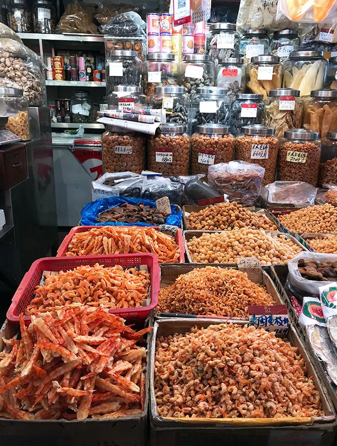 dried shrimp and crab with dried pulses at the red market macao