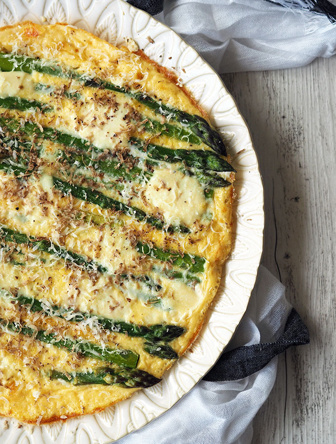 Easy Cheesy Asparagus Frittata Recipe with Black Truffle - Belly Rumbles