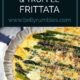 pinterest pinable image of asparagus frittata on a white serving plate