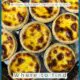 Macanese egg tarts on a baking tray with text overlay