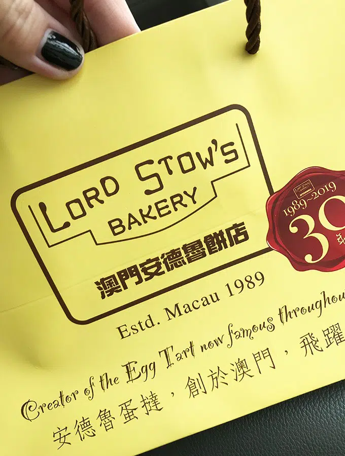 lord stow's yellow paper bag with tarts inside