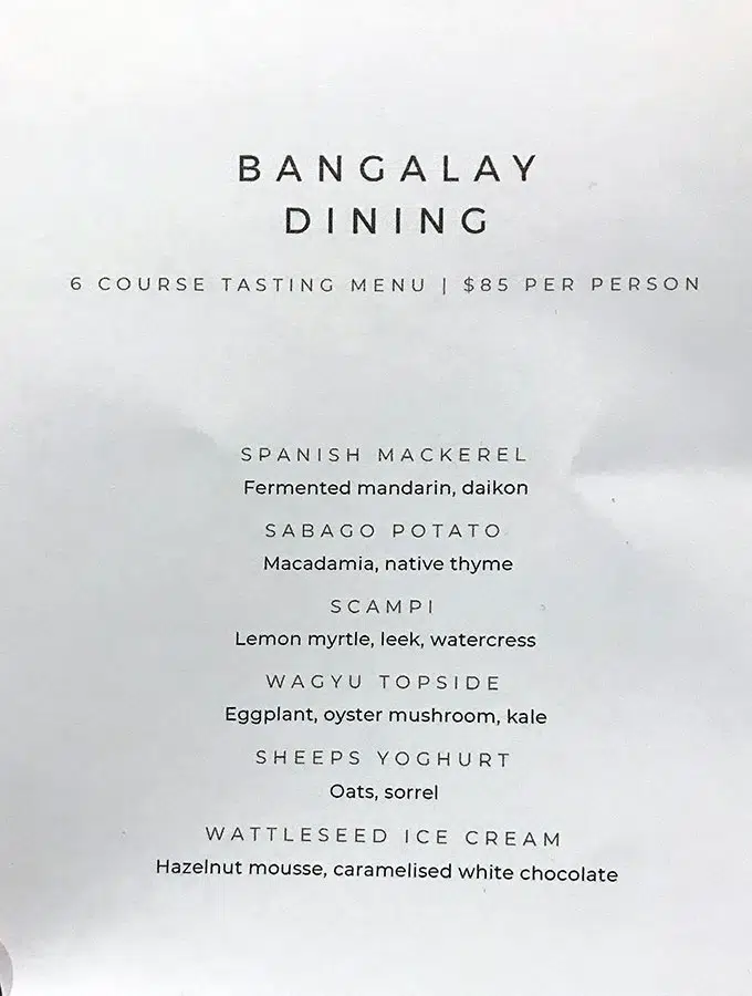 bangalay dining six course tasting menu