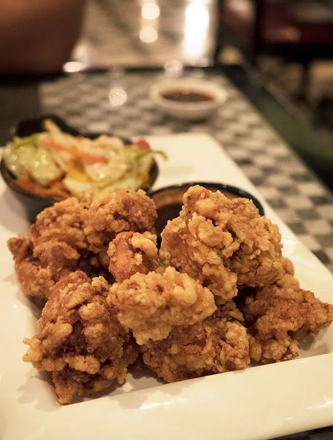 karaage chicken with a side salad