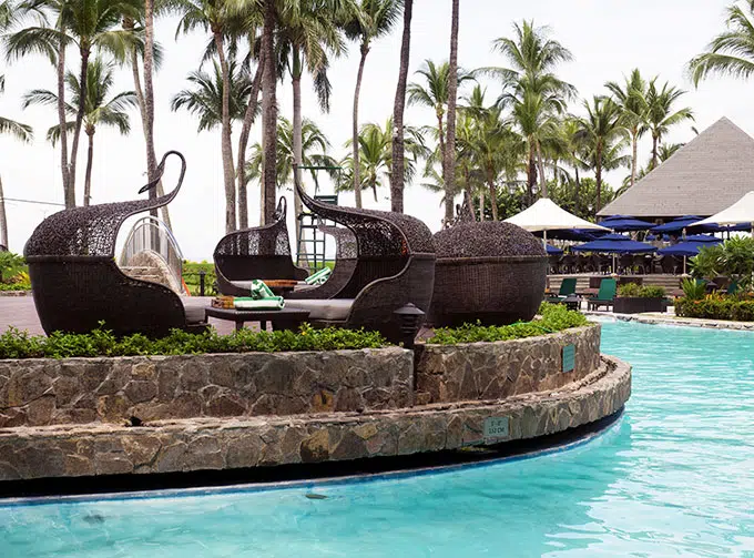 seating by the pool at Sofitel Philippine Plaza Manila