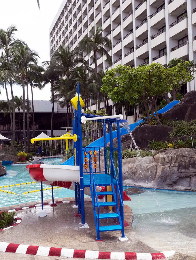 slippery dip by the pool at Sofitel Philippine Plaza Manila