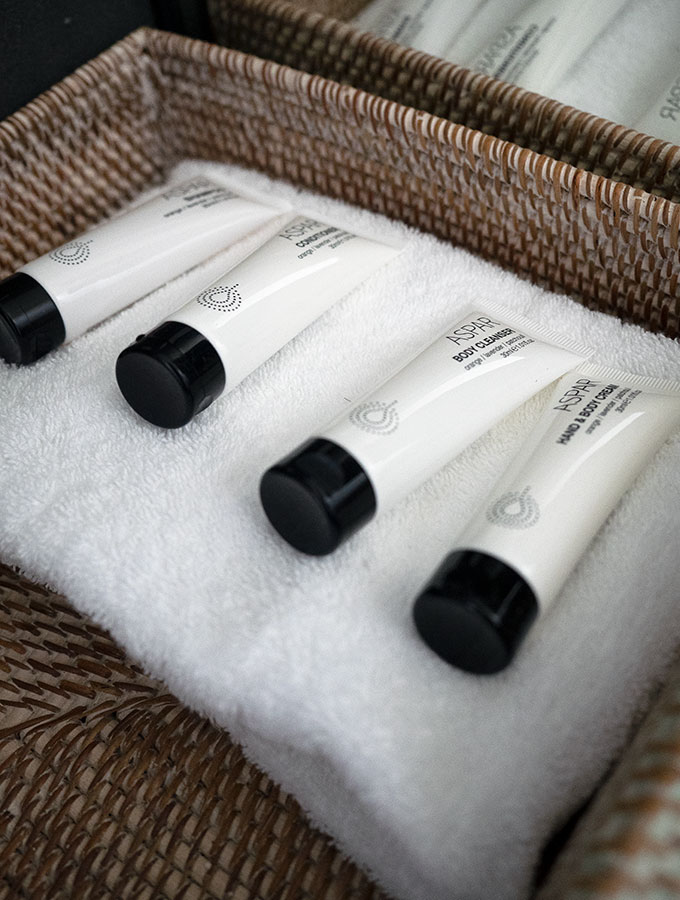 bathroom amenities on a face cloth