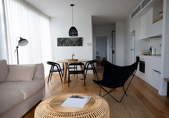 lounge and dining room with table and chairs