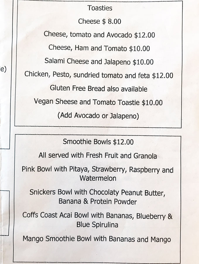 photo of menu