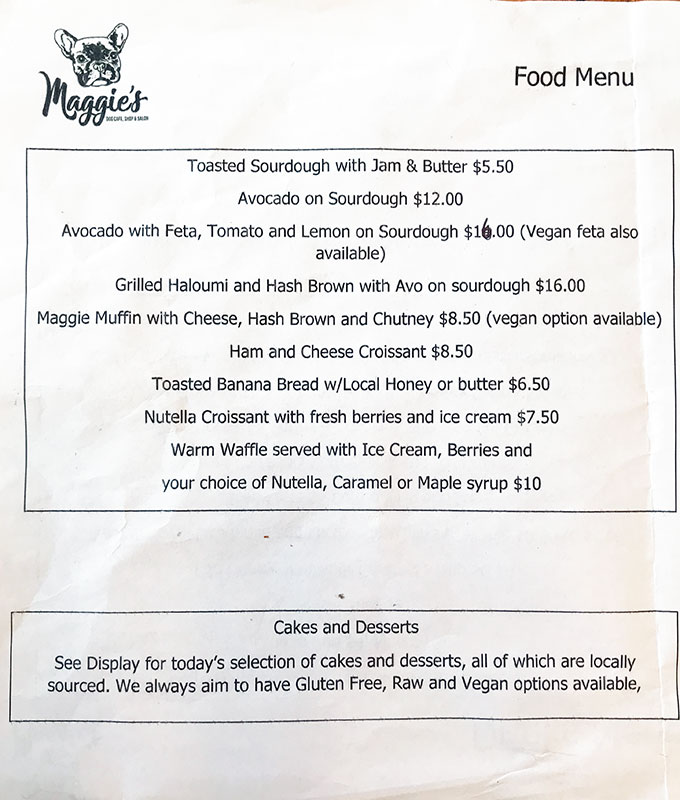 photo of menu