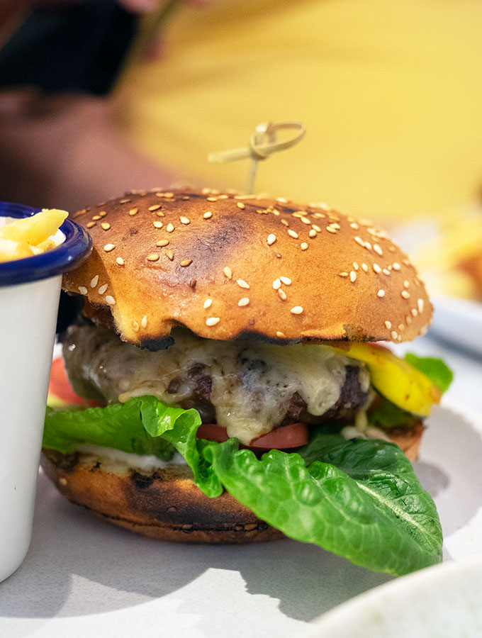 beef burger with cheese and lettuce