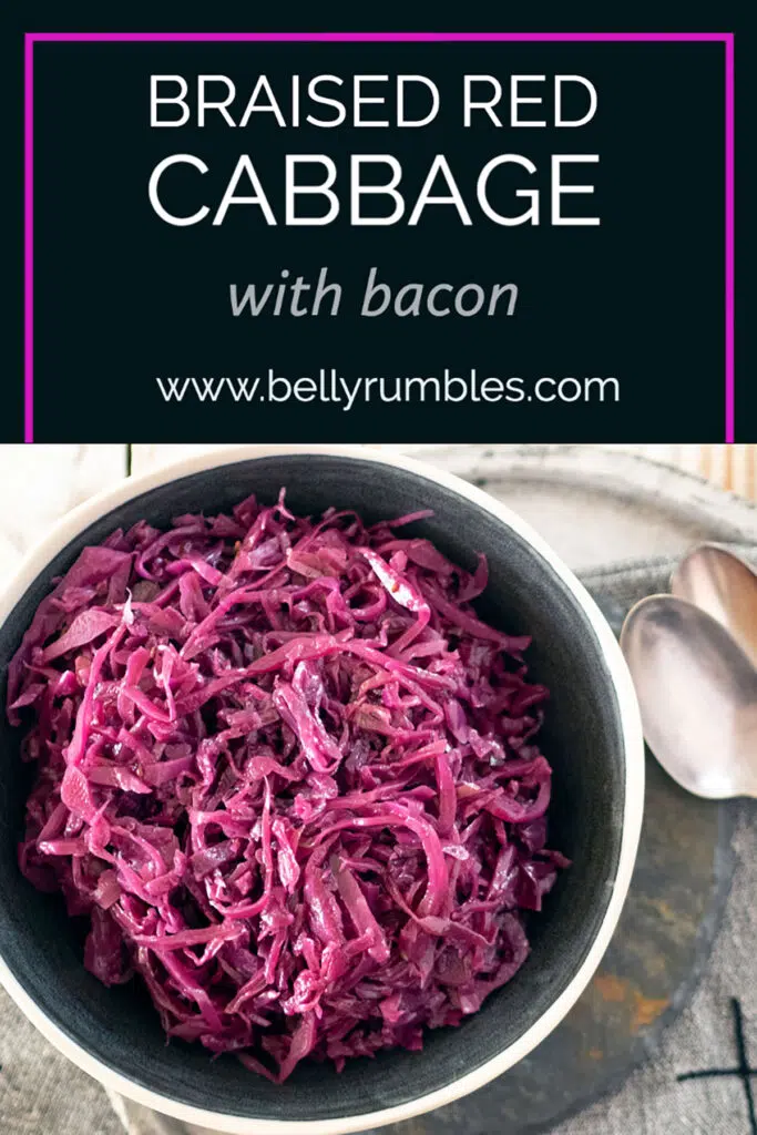 Pinterest pin of red cabbage in a bowl