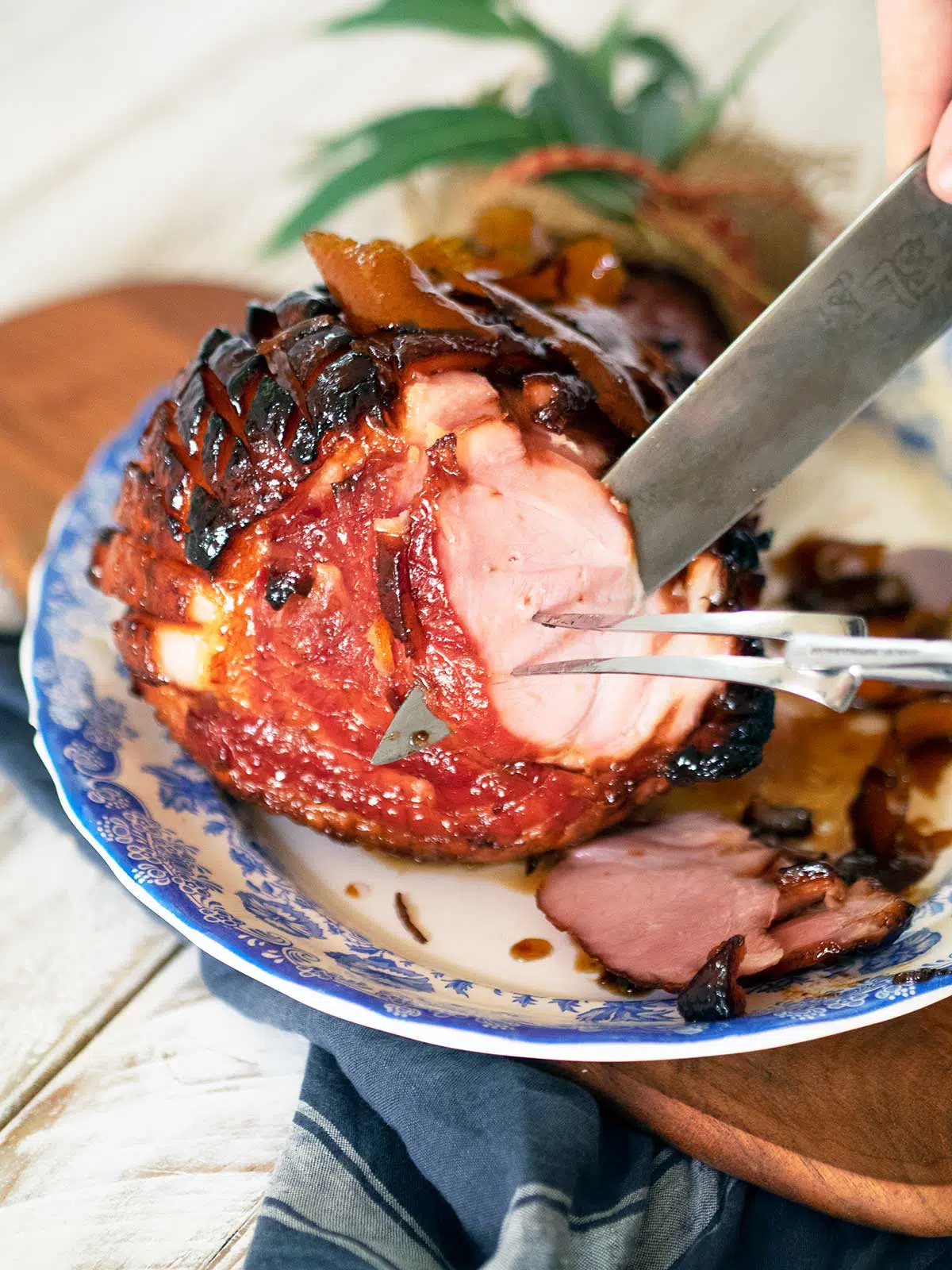 christmas ham being carved