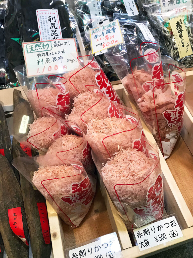 see through plastic bags filled with shaved dried bonito for sale