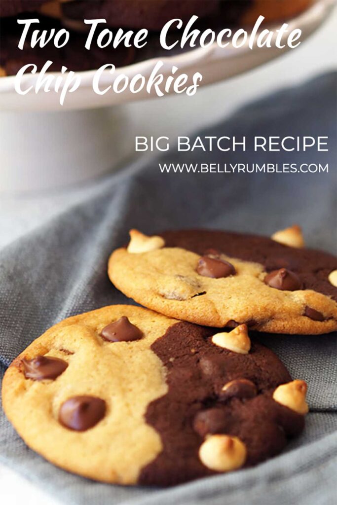 Two tone chocolate and vanilla chocolate chip cookies on a napkin