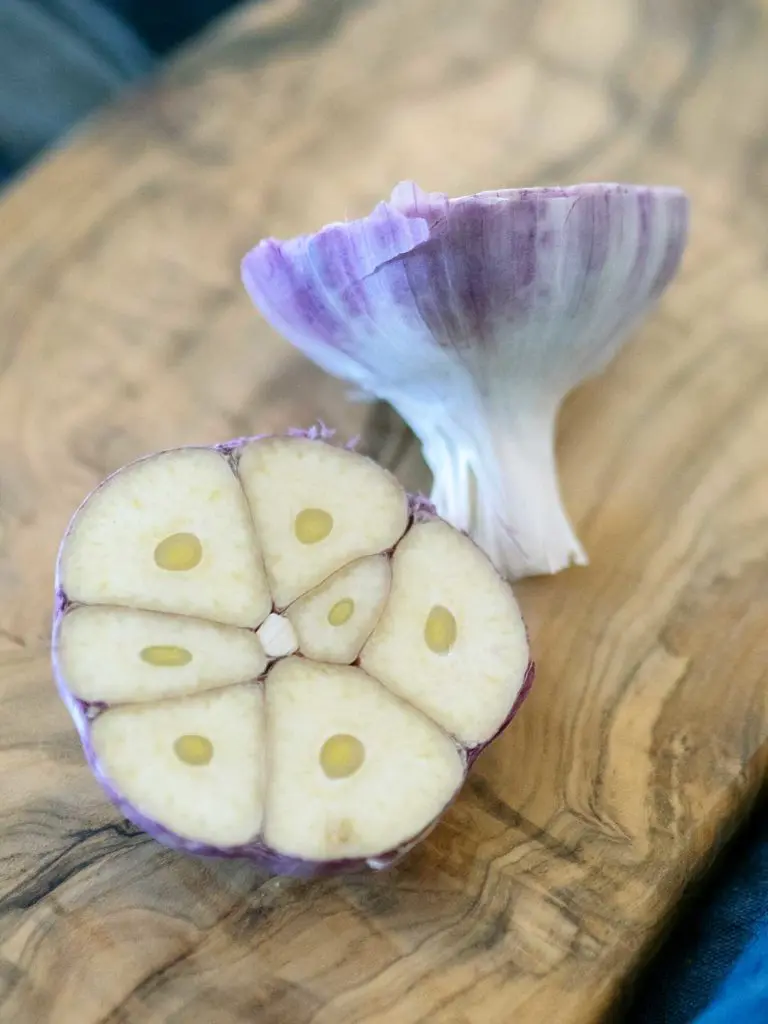 head of garlic cut in half