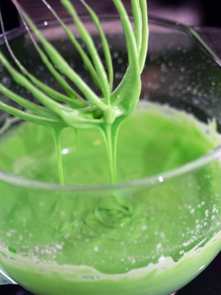 pandan cake batter after the addition of pandan extract