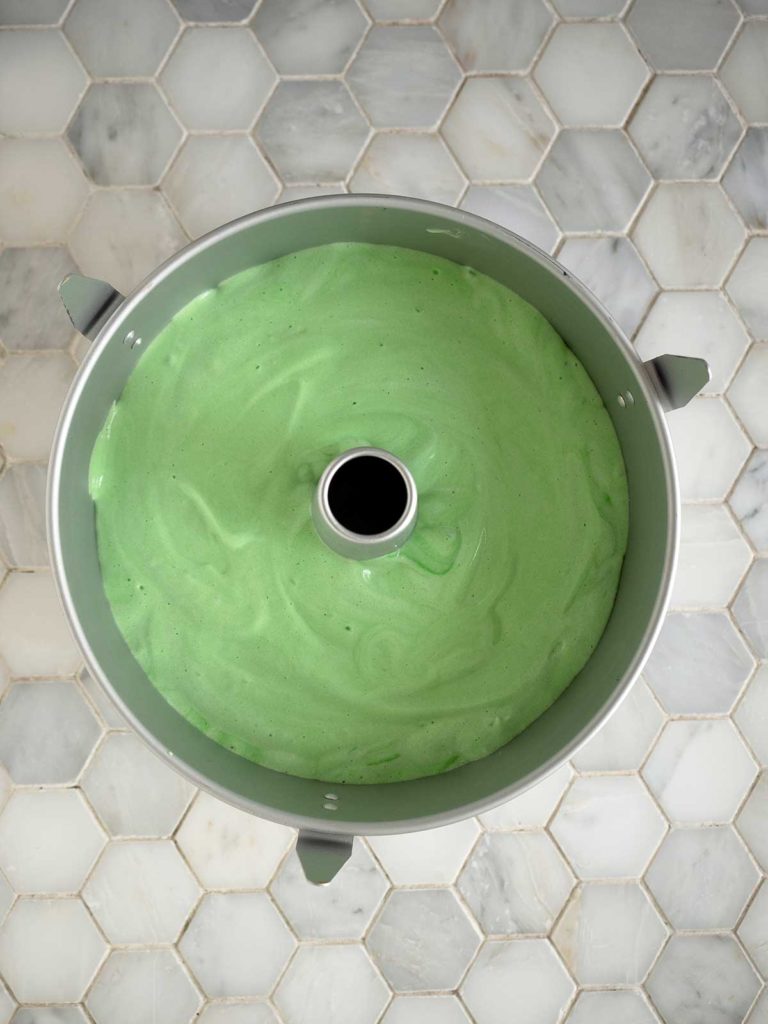 pandan cake batter in chiffon cake tin