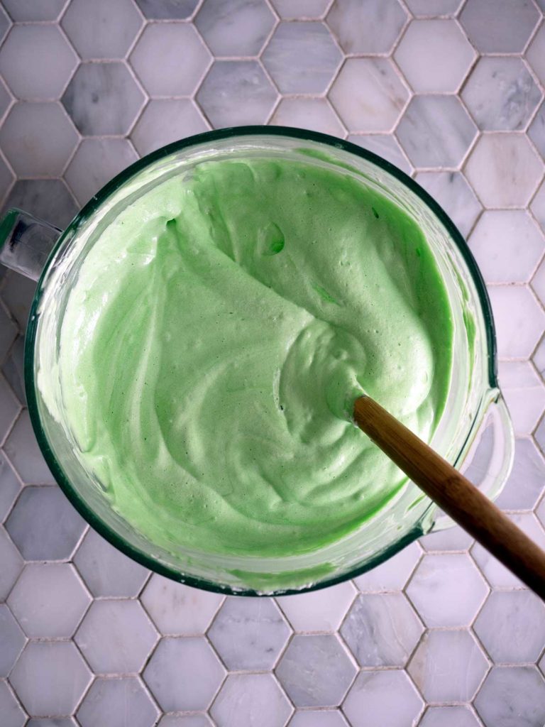 chiffon cake batter in a glass bowl