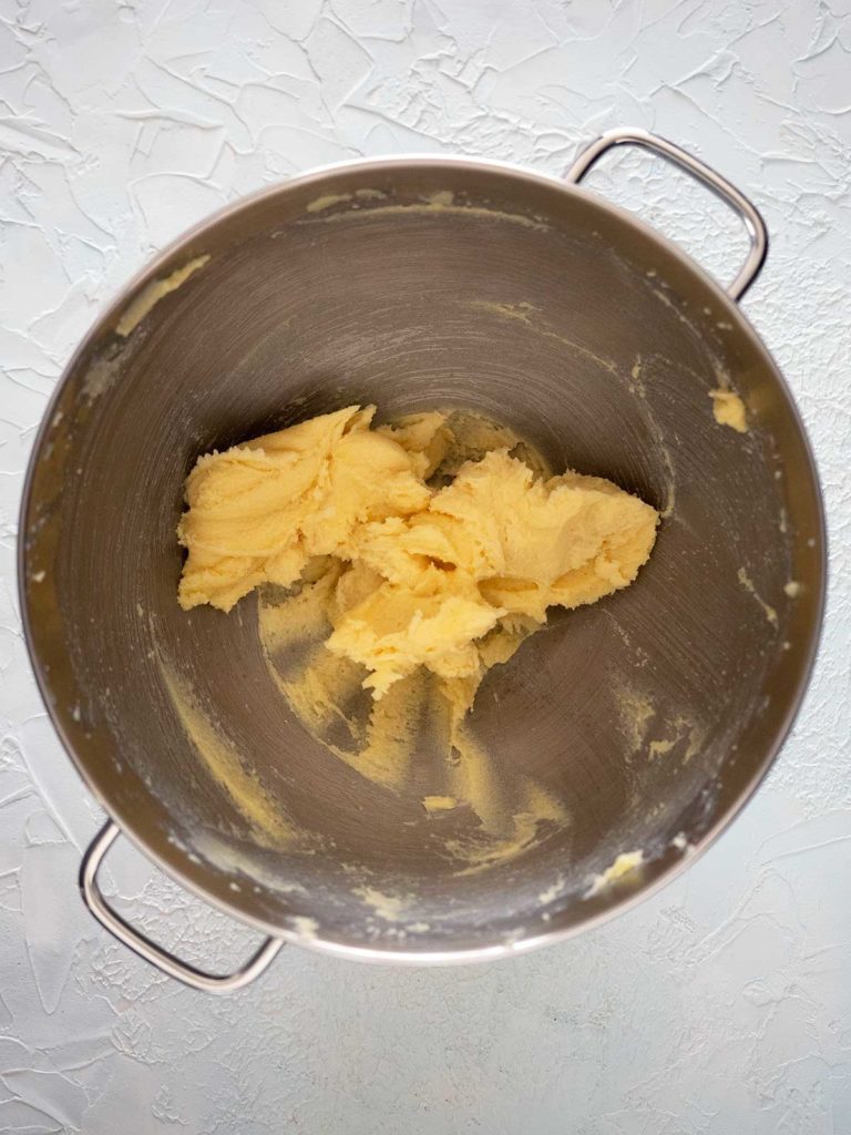 mixing bowl with butter and sugar beaten