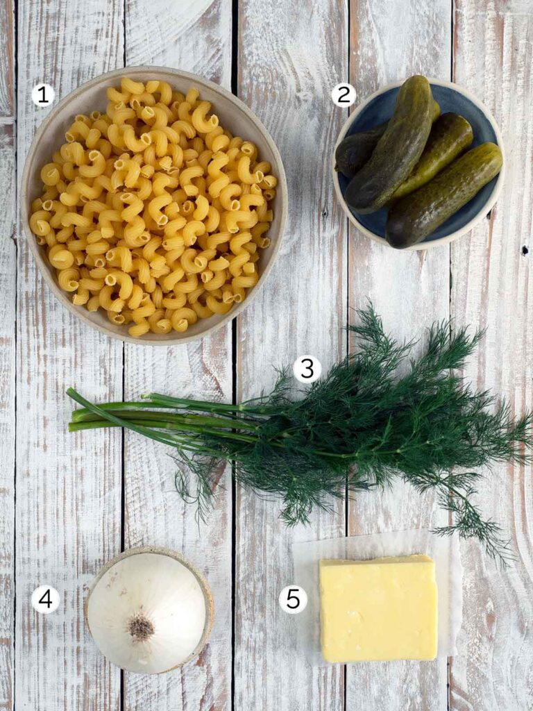 dill pickle pasta salad recipe ingredients