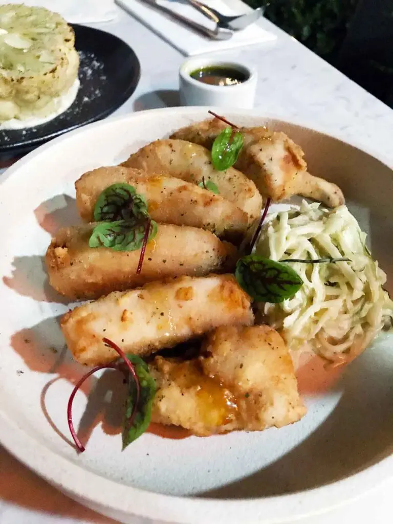 crispy chicken on a plate with salad