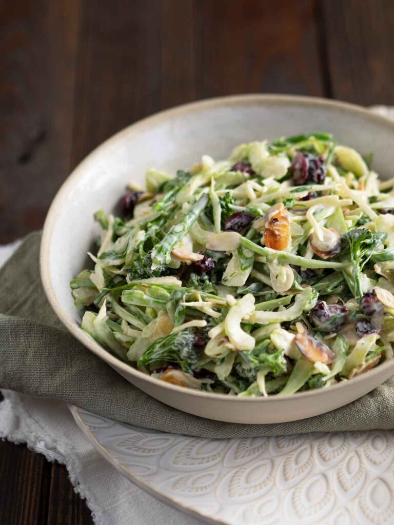 broccolini slaw in a serving dish