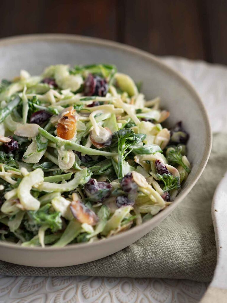 broccolini slaw in a serving bowl