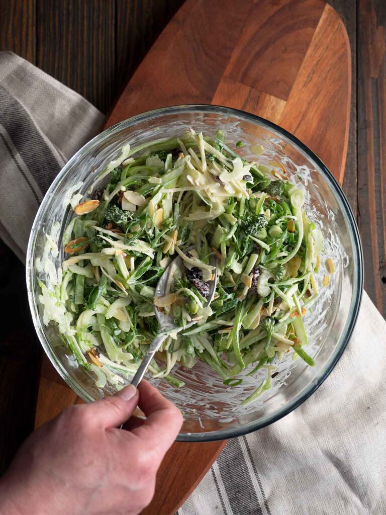 mixing all ingredients together in a large glass bowl