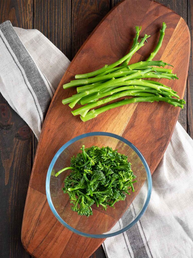 florets removed from broccolini and placed in a bowl