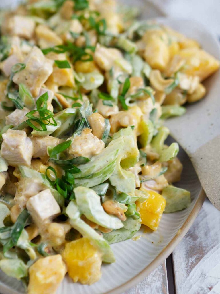 close up of curry mango turkey salad